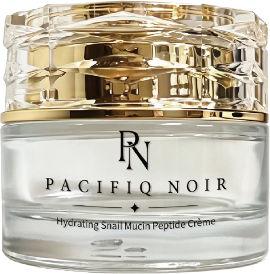 PACIFIQ NOIR™ Hydrating Snail Mucin Peptide Crème jar with faceted crystal and gold lid