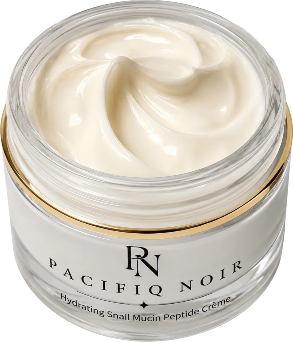 Open jar of PACIFIQ NOIR™ crème revealing its rich, swirled texture